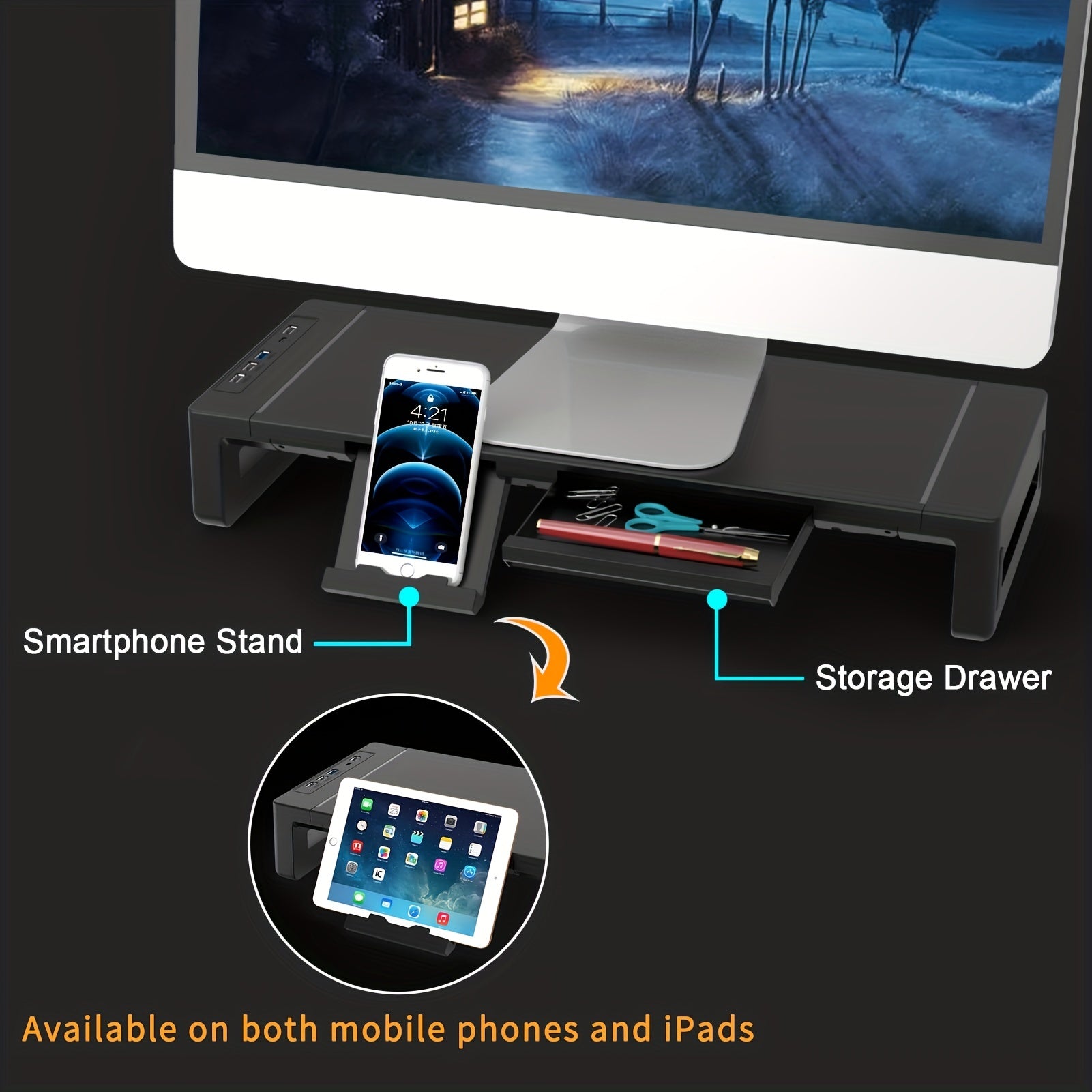 Monitor Stand Riser with Drawer and USB 3.0 Port
