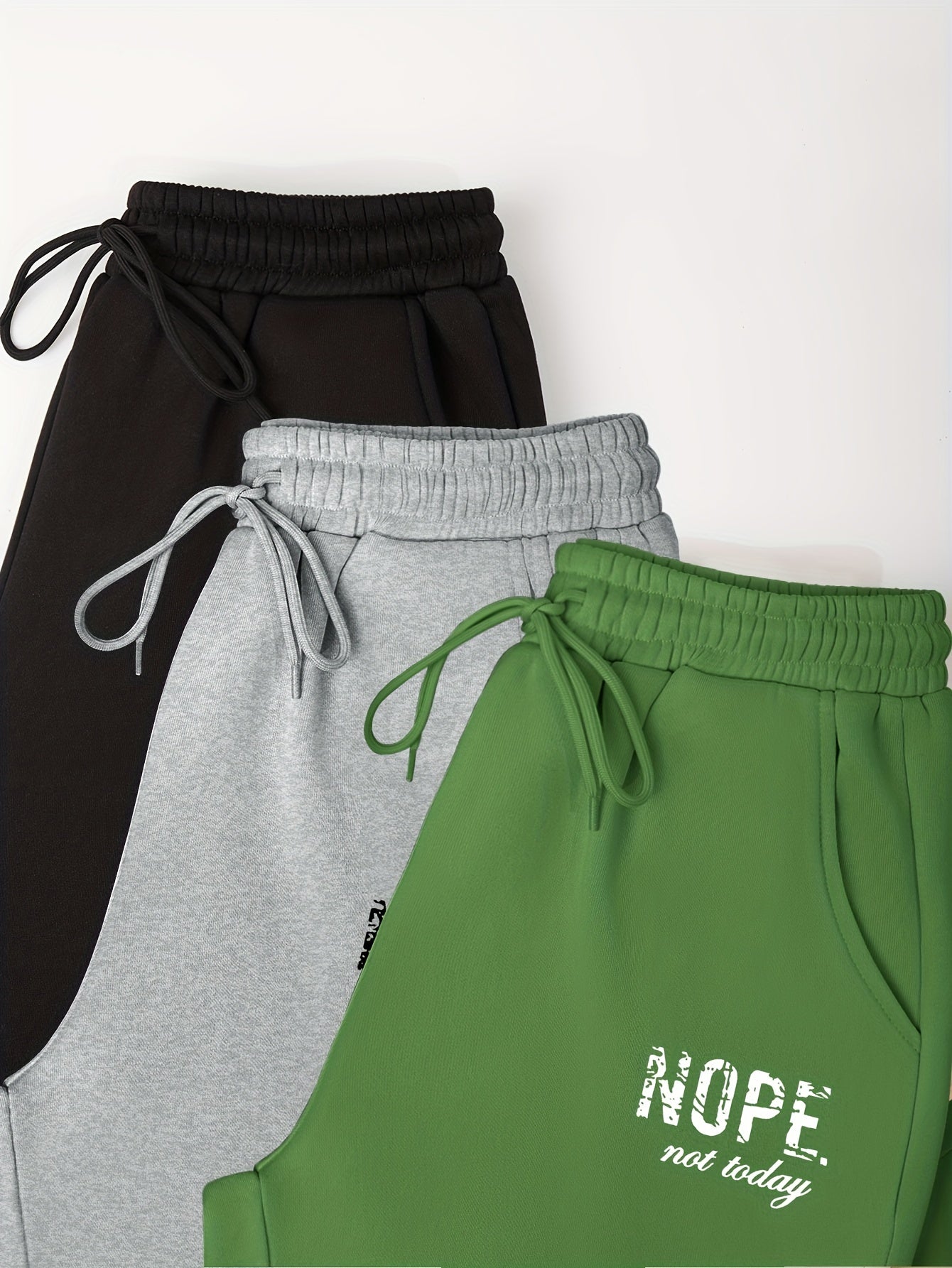 3 Pack Plus Size Sports Pants Set Women's Plus Letter Print Liner Fleece