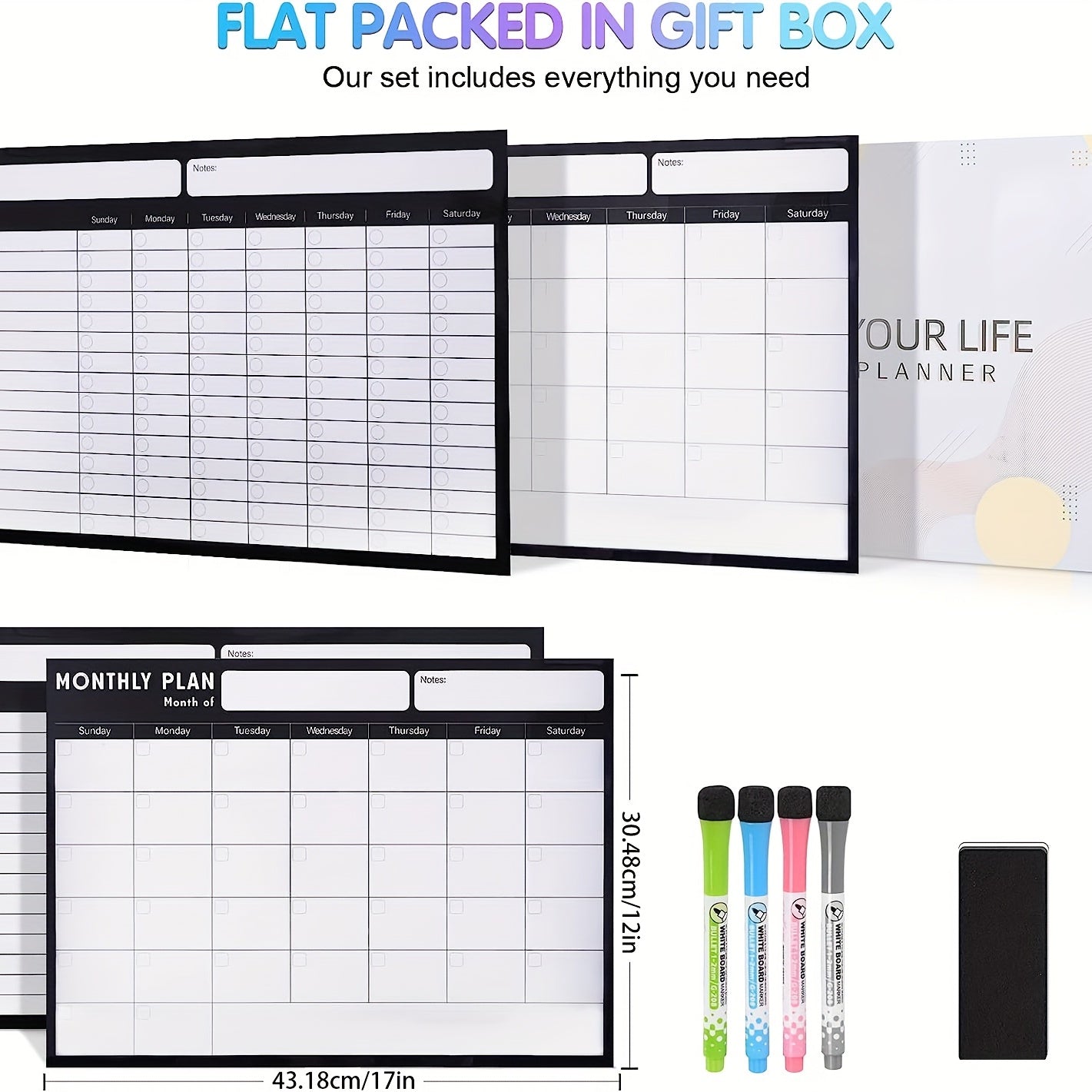 Magnetic Dry Erase Calendar for Fridge and Chore Chart 2 WhiteBoards 43 18x30