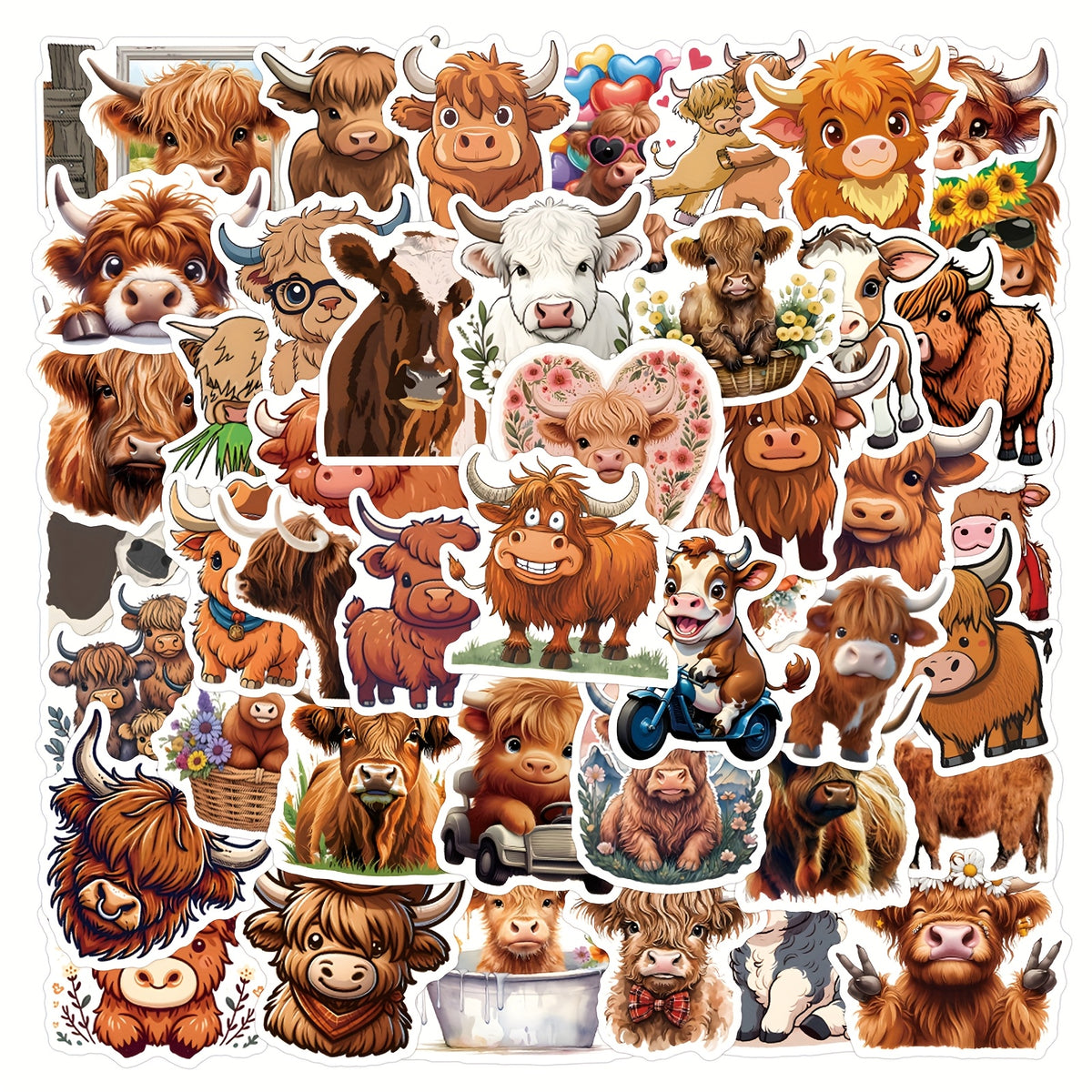 55pcs Cow Sticker for Stationery Cup Laptop Suitcases Refrigerator
