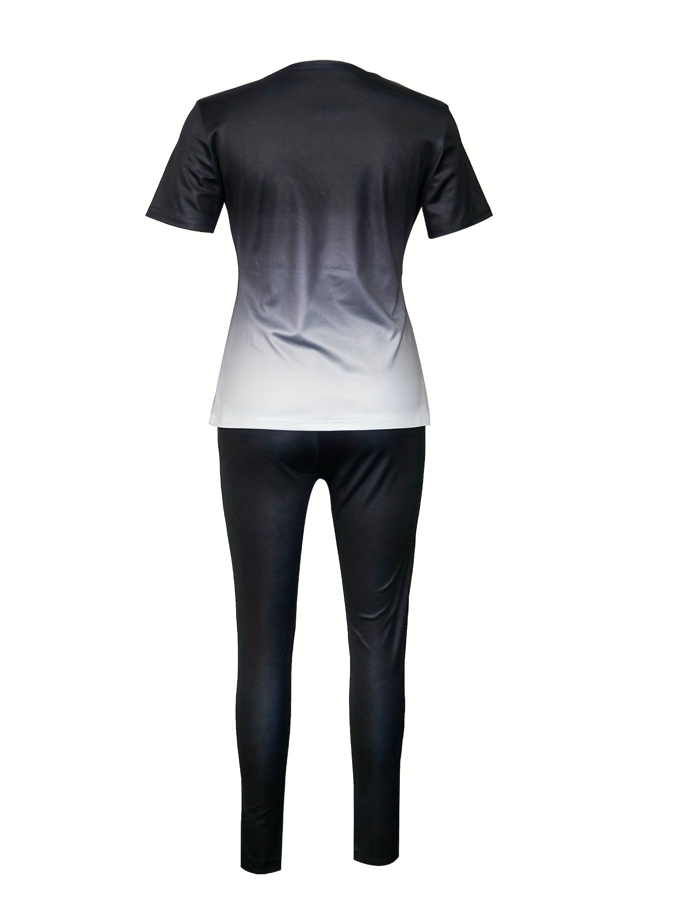 Plus Size Ombre Letter Print Crew Neck Top & Leggings Set