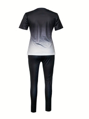 Plus Size Ombre Letter Print Crew Neck Top & Leggings Set