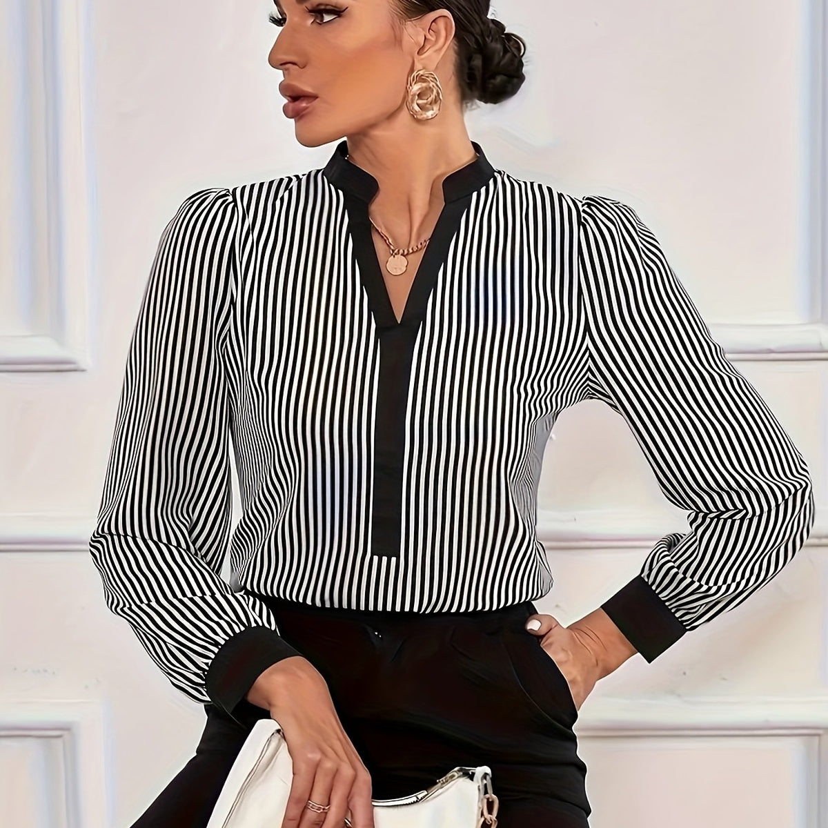  Colorblock Stripe Print Long Sleeve Shirt Top
