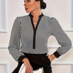  Colorblock Stripe Print Long Sleeve Shirt Top