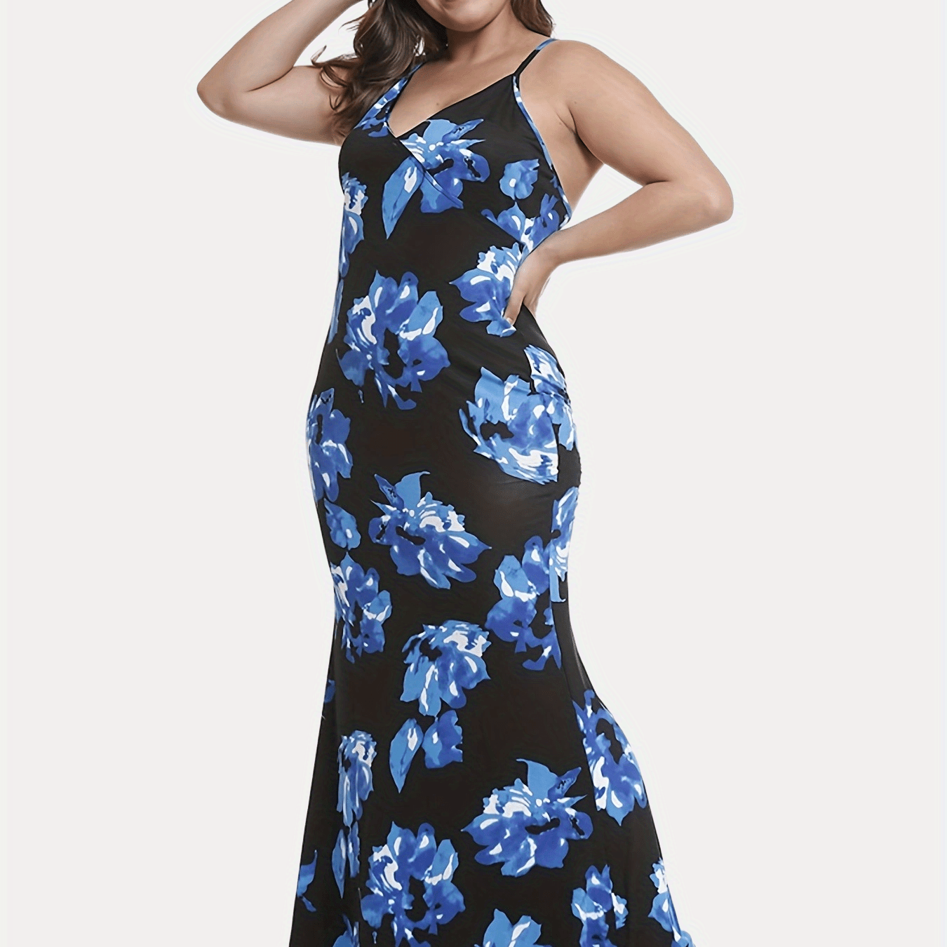 Plus Floral Print Stretch Cami Mermaid Dress