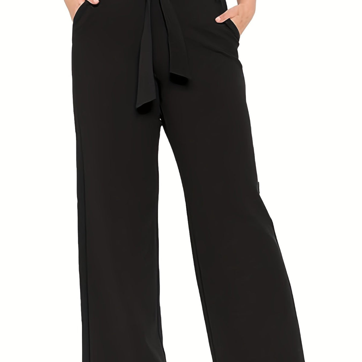 Women's Plus Solid High Waist Straight Leg Trousers