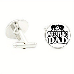 I Love Wrestling 16MM Round Glass Gem Cufflinks For Men Rhodium Plated Alloy