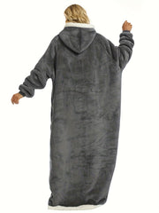  Hooded Flannel Loungewear Robe with Pockets