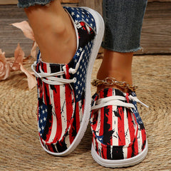 Women's Print Canvas Shoes Lightweight Slip On Flat Casual Walking Shoes