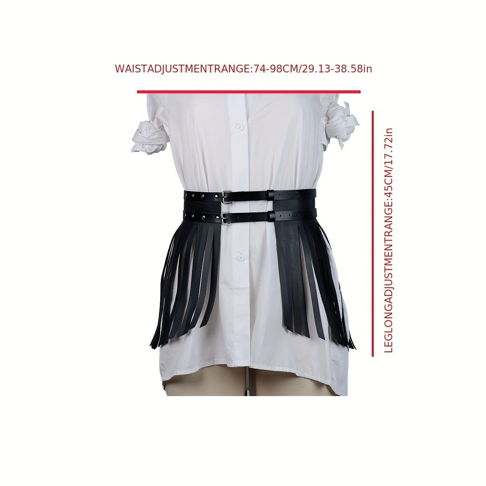 PU Leather Tassel Skirt Waistband Punk Adjustable Waist Belt