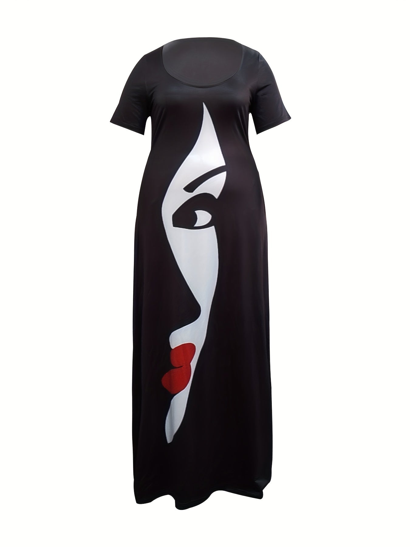  Colorblock Figure Print Maxi Tee Dress