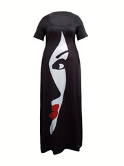  Colorblock Figure Print Maxi Tee Dress