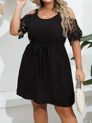  Lace Cold Shoulder Dress With Belt