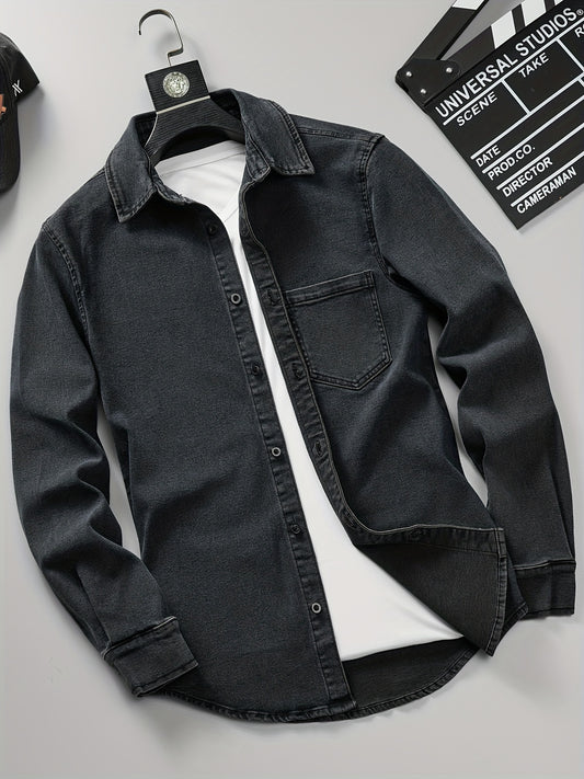 Men's Slim Denim Jacket Casual Crew Neck Top