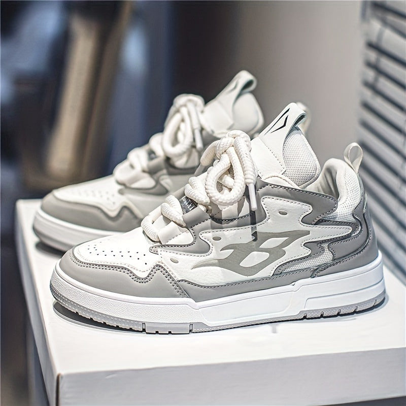Men's B Letter Chunky Sneakers Lace Up Skate Shoes