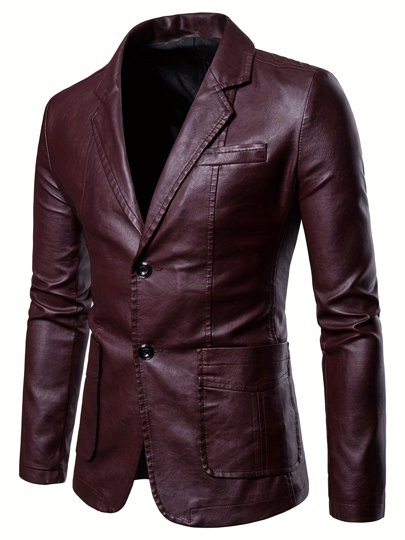 Men's Casual Pockets PU Leather Jacket Long Sleeves