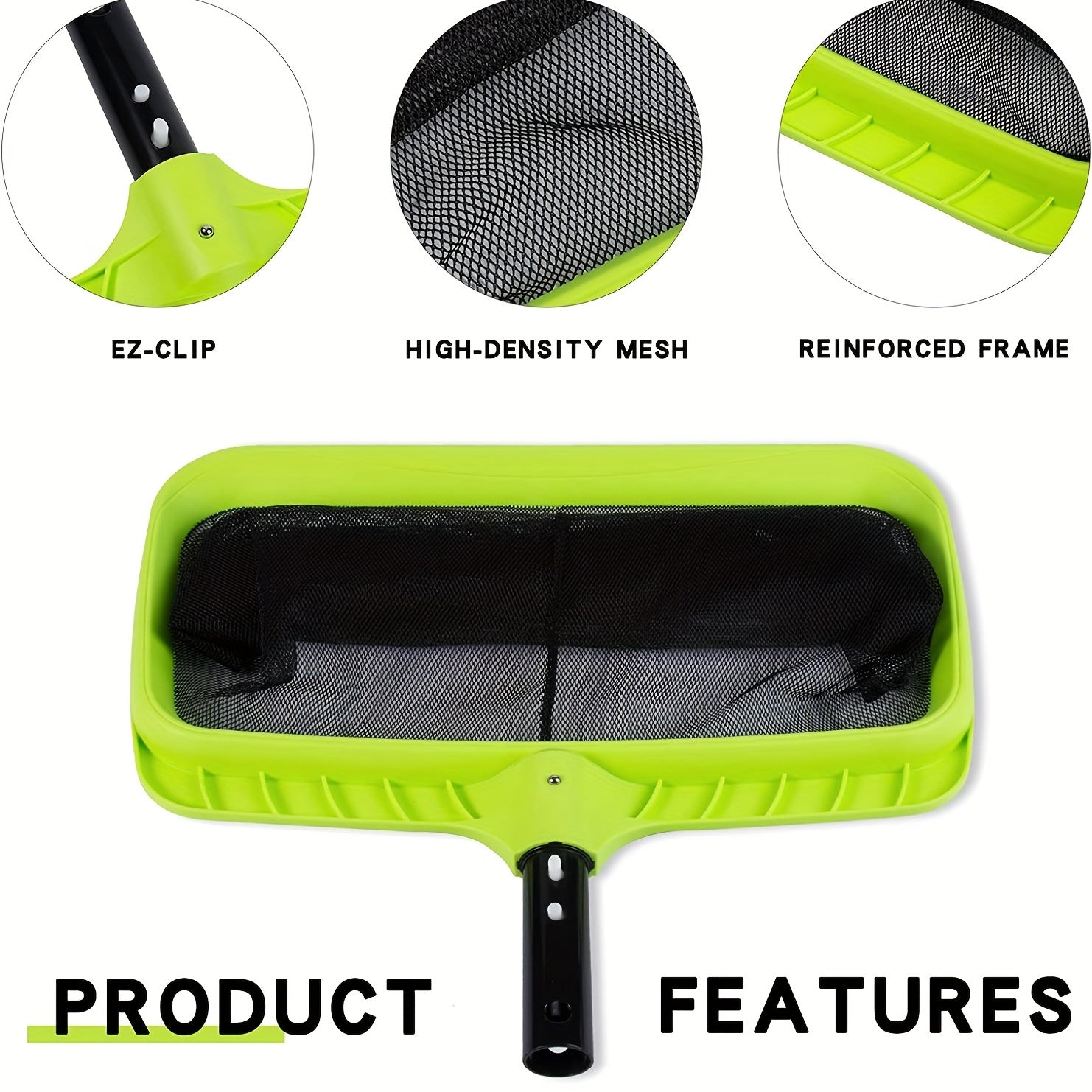Swimming Pool Leaf Skimmer Net Reinforced Frame Rake Heavy Duty Cleaning Tool