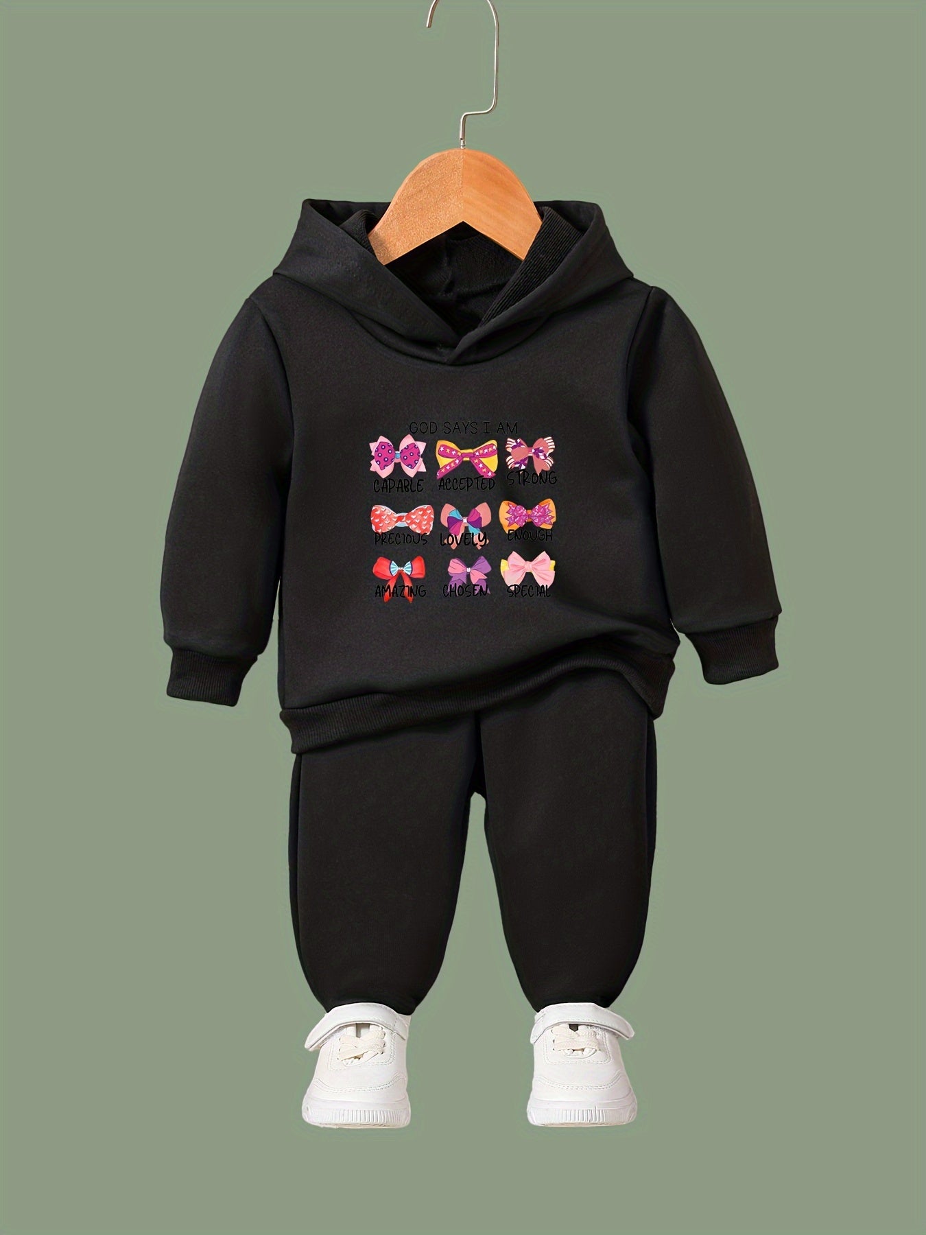 Bow & GOD SAYS I AM Pattern 2pcs Activewear Sets For Girls