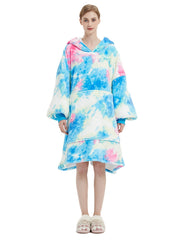 Tie Dye Plush Flannel Hooded Robe Plus Size