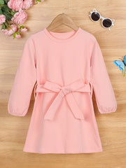 Girls' Autumn Long Sleeve Dress with Belt