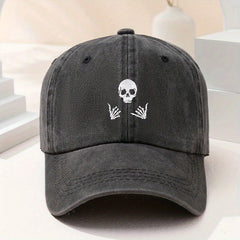 Ghost Face Print Baseball Cap Solid Washed Distressed Sports Hat