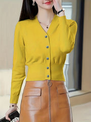 V-neck Button Front Cardigan for Women