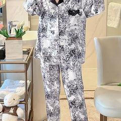 Lace Trim Lounge Set Long Sleeve Top & Pants