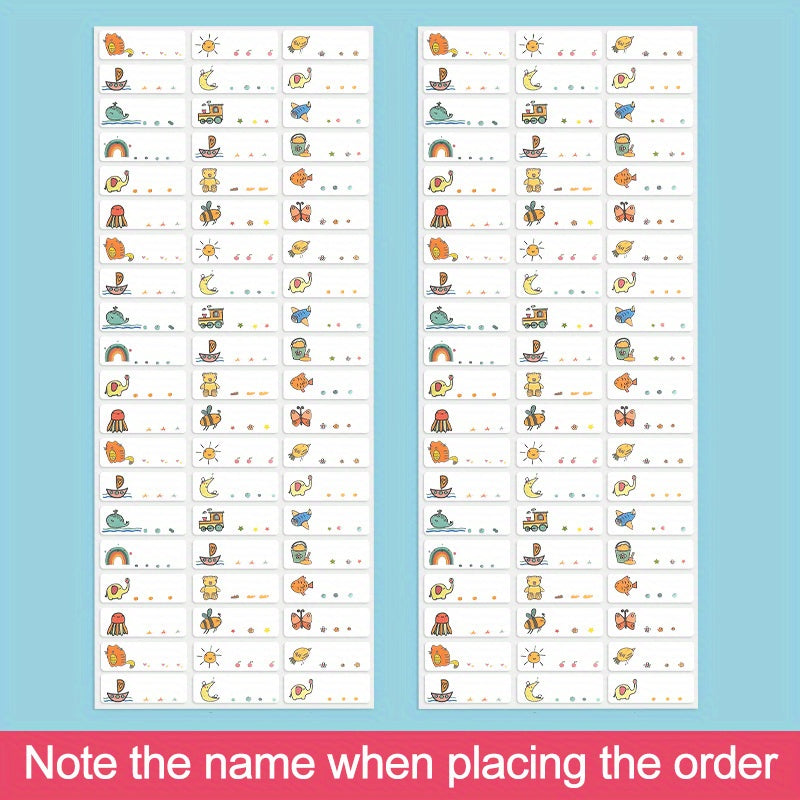 Custom Name Stickers Waterproof Labels 3x1, Variety Patterns, Animal Theme