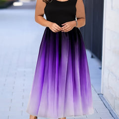  Colorblock Ombre Print Round Neck Tank Dress