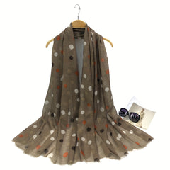 Polka Dot Print Scarf Warm Shawl Women Frayed Edge Head Wrap