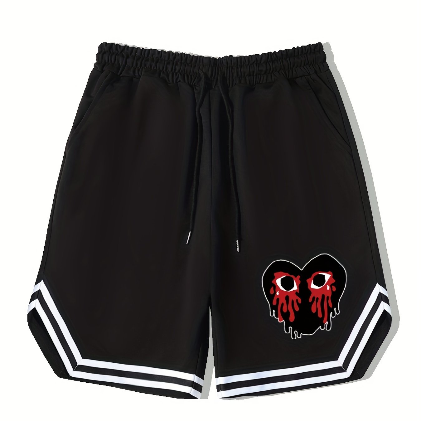 Blood Heart Stripe Edge Drawstring Shorts Men s Casual Slightly Stretch Elastic