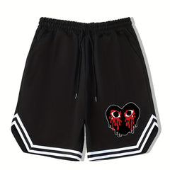 Blood Heart Stripe Edge Drawstring Shorts Men s Casual Slightly Stretch Elastic