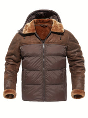 Men's Plush Hooded Jacket Thermal Warm Coat