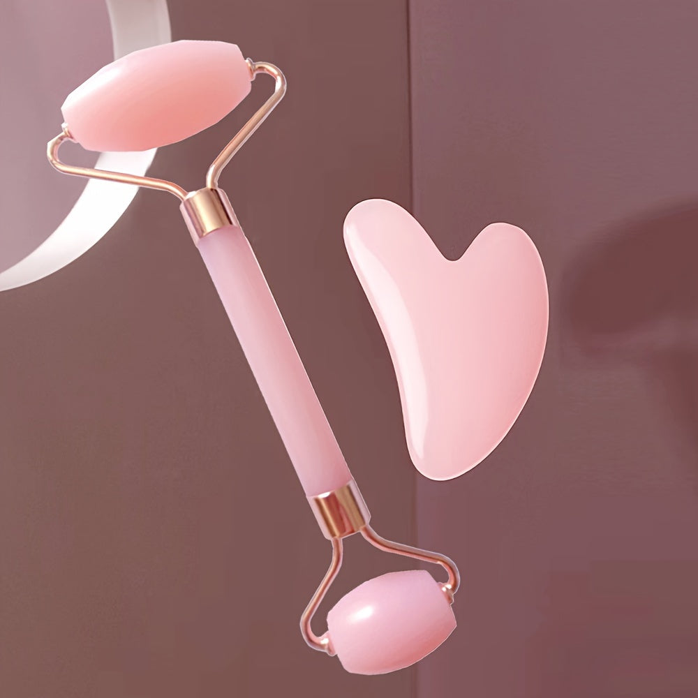 Pink Facial Eye Massage Roller Set with Massage Plate