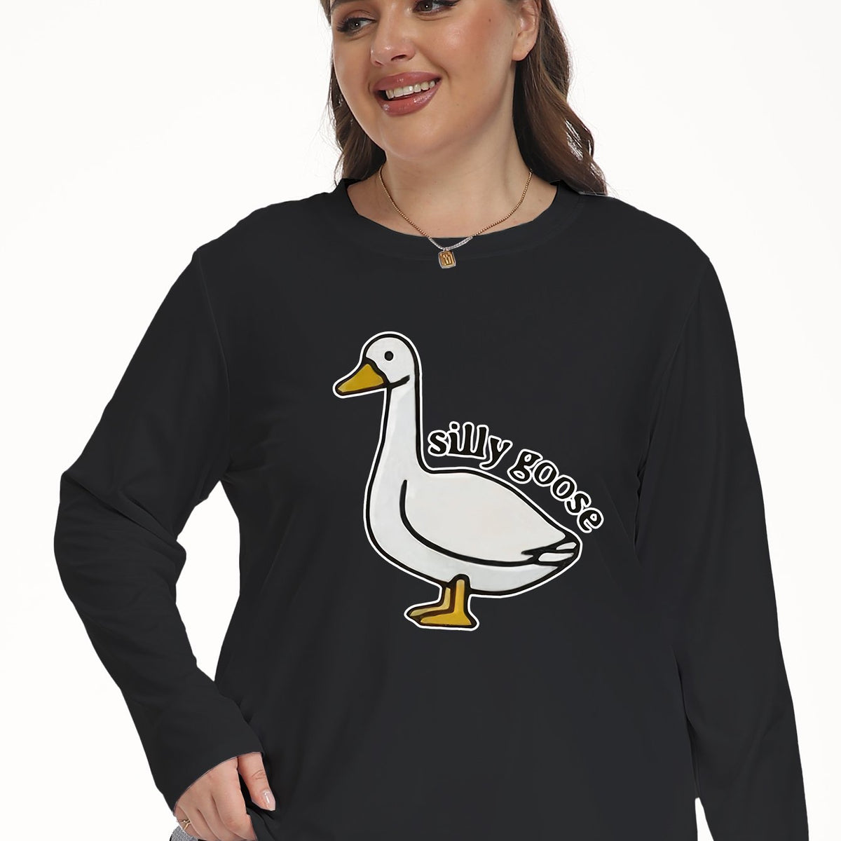  Lounge Top Women's Goose Print Long Sleeve Crew Neck Pajama Top