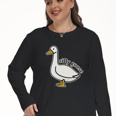  Lounge Top Women's Goose Print Long Sleeve Crew Neck Pajama Top