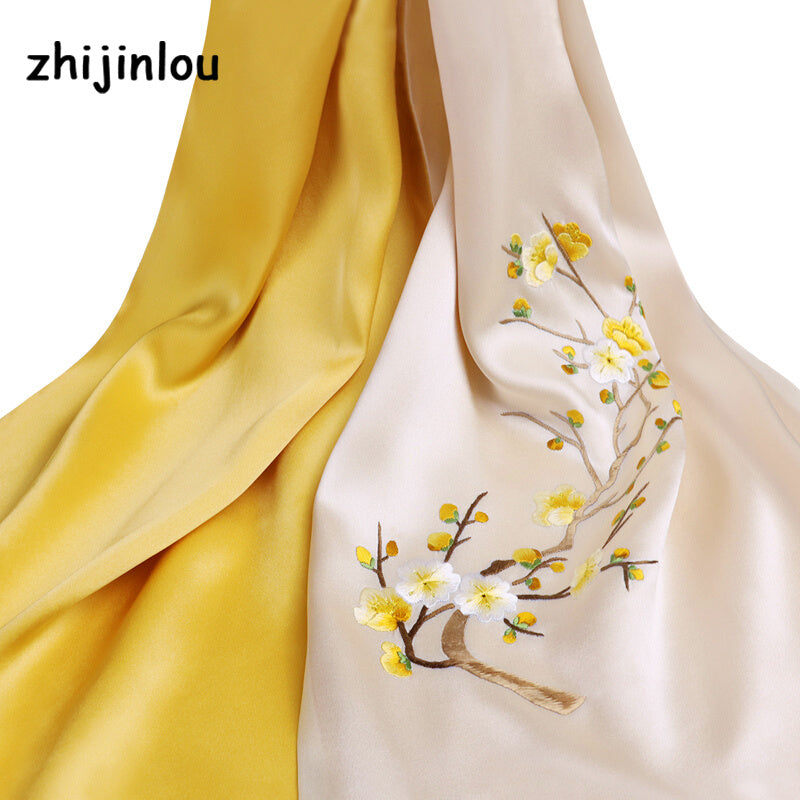 Double Layer Silk Scarf Suzhou Peach Tree Branch Embroidery Silk Scarf