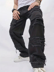 Men Ripped Frayed Straight Leg Jeans