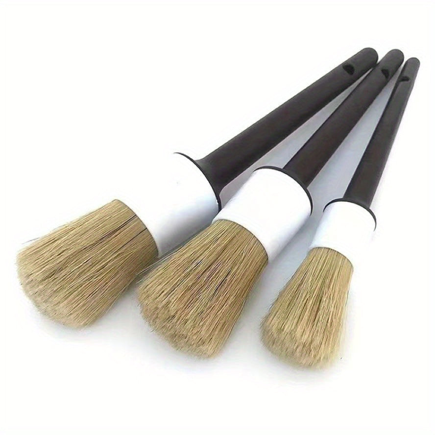 3pcs Soft Car Detail Brushes Pig Hair Perfect For Washing Emblems