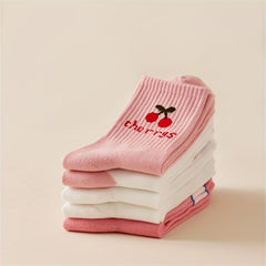 5 Pairs Floral & Heart Print Socks Mid Tube Women's Stockings & Hosiery