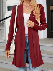  Solid Button Long Sleeve Open Front Cardigan
