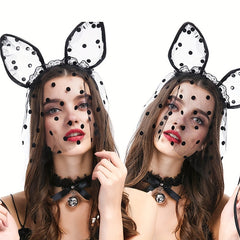 Cat Ear Headband with Removable Veil Lace Headband