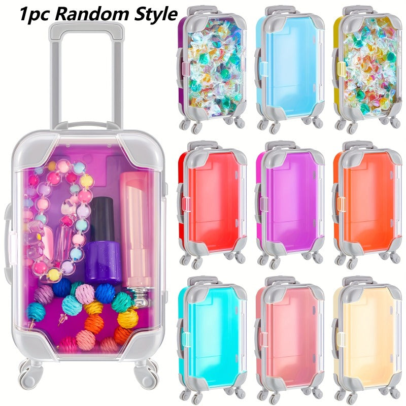 Mini Luggage Dollhouse Organizer - Transparent Plastic Storage Box