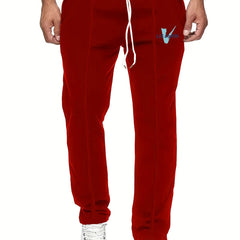 V Print Casual Stretch Drawstring Pants Men's Spring Summer Outdoor