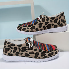 Leopard Print Canvas Lace Up Low Top Slip On Sneakers