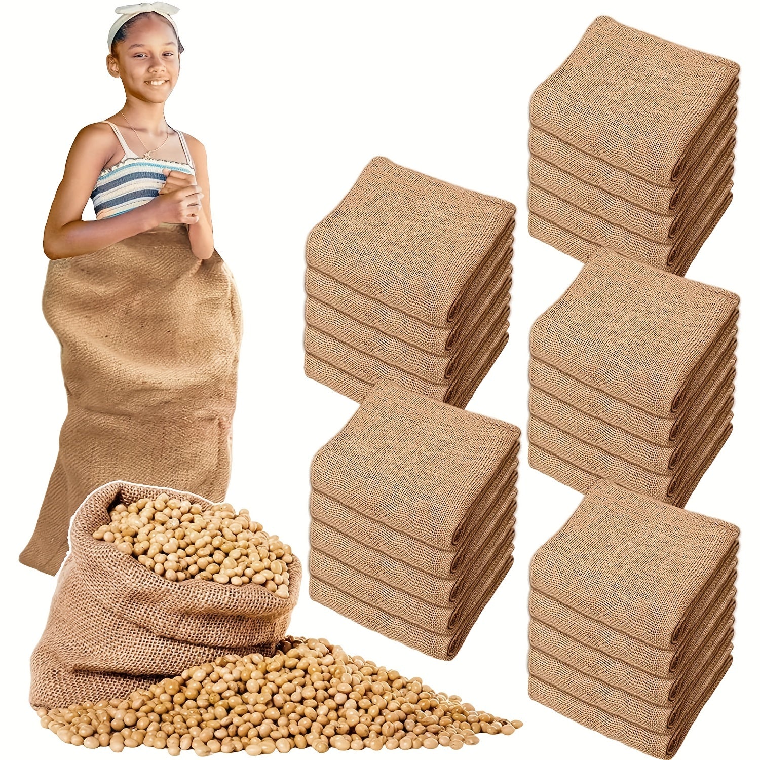 Large Burlap Potato Sack Race Bags Durable Reusable for Family Games Gardening