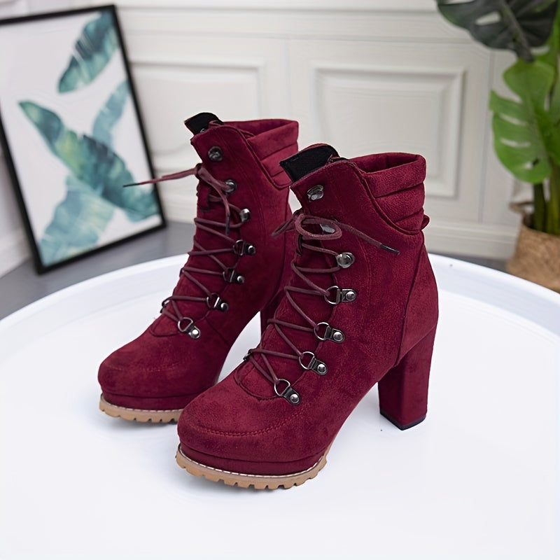 Women's Lace Up Platform Ankle Boots with Metal Beads