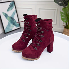 Women's Lace Up Platform Ankle Boots with Metal Beads