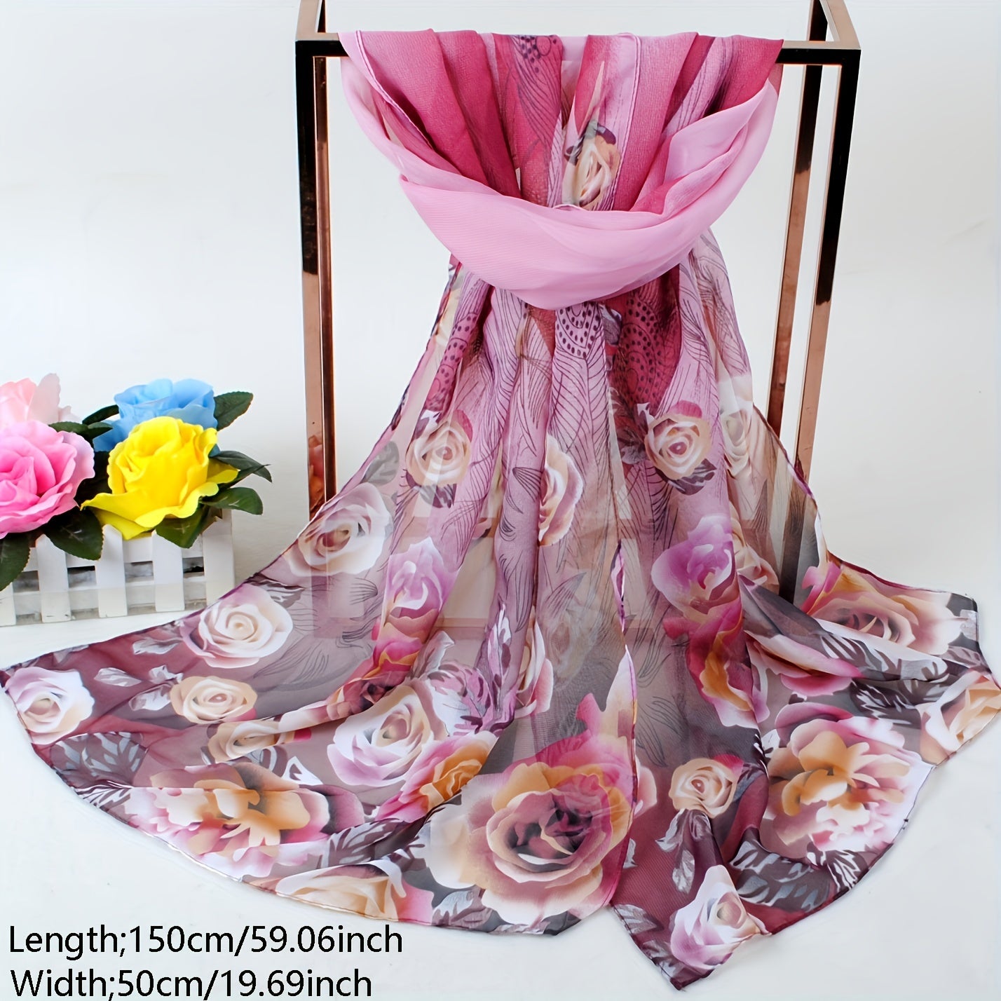 Flower Print Chiffon Scarf Boho Sunscreen Shawl Women Windproof Head Wrap