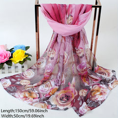 Flower Print Chiffon Scarf Boho Sunscreen Shawl Women Windproof Head Wrap